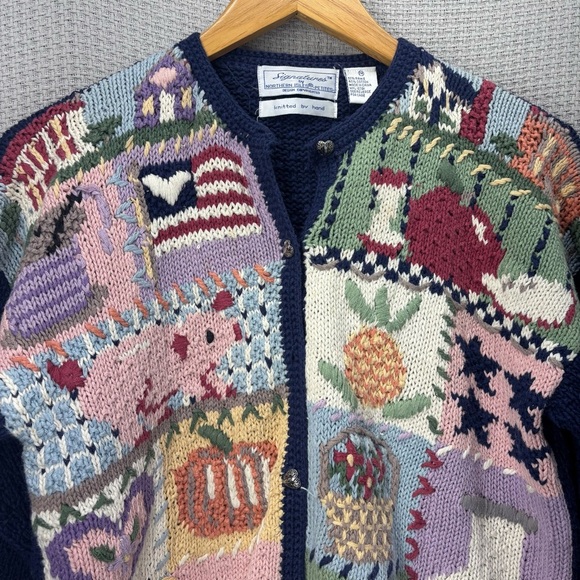 Vtg Signature Northern Isles Cardigan Sweater Sz PM Farm American Flag Apple - Picture 2 of 9